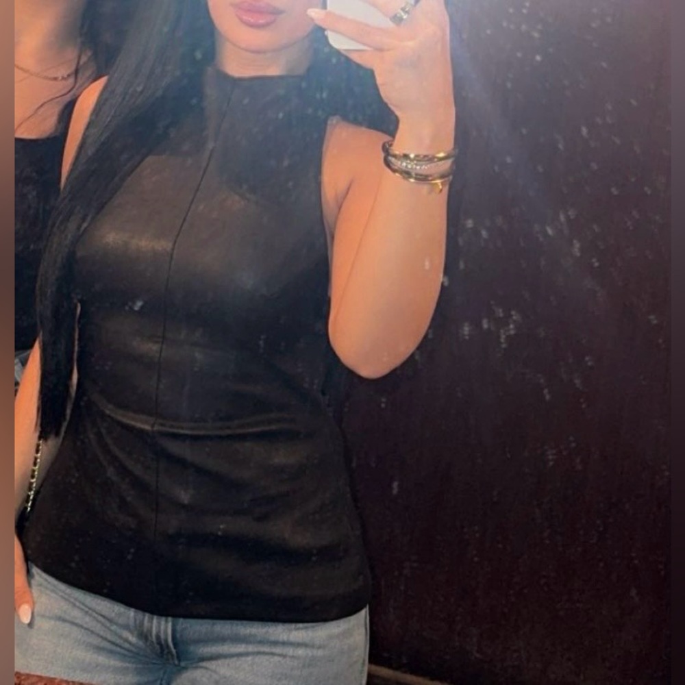 Zara Black Faux Leather High-Neck Sleeveless Tank